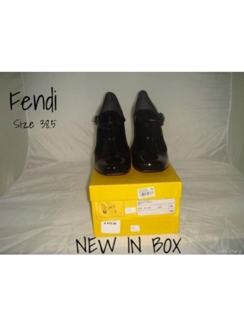 Fendi Black Patent Leather Heels Shoes 38.5 New In Box